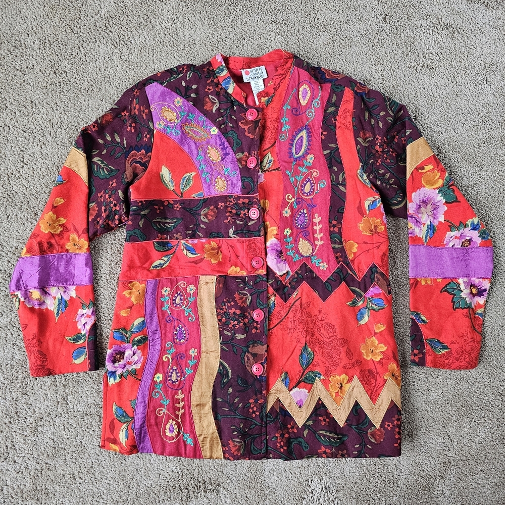 Spirit by Sandy Starkman Amazing Avant Garde Maximalist Red / Burgundy Shacket